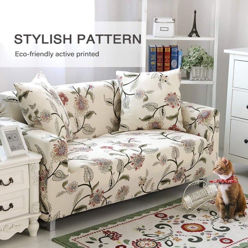 Lamberia Printed Sofa Cover Stretch Couch Cover Sofa Slipcovers for 4 Cushion Couch with Two Free Pillow Cases Washable Pet Friendly(Blooming Flower, Sofa 4 Seater) - Image 2